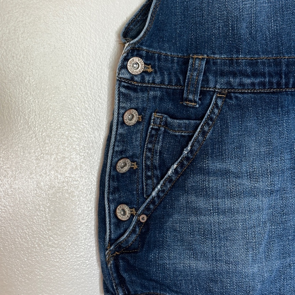 Free People Denim Shortalls Overalls with Cream Canvas Straps Size 28 - Picture 4 of 12
